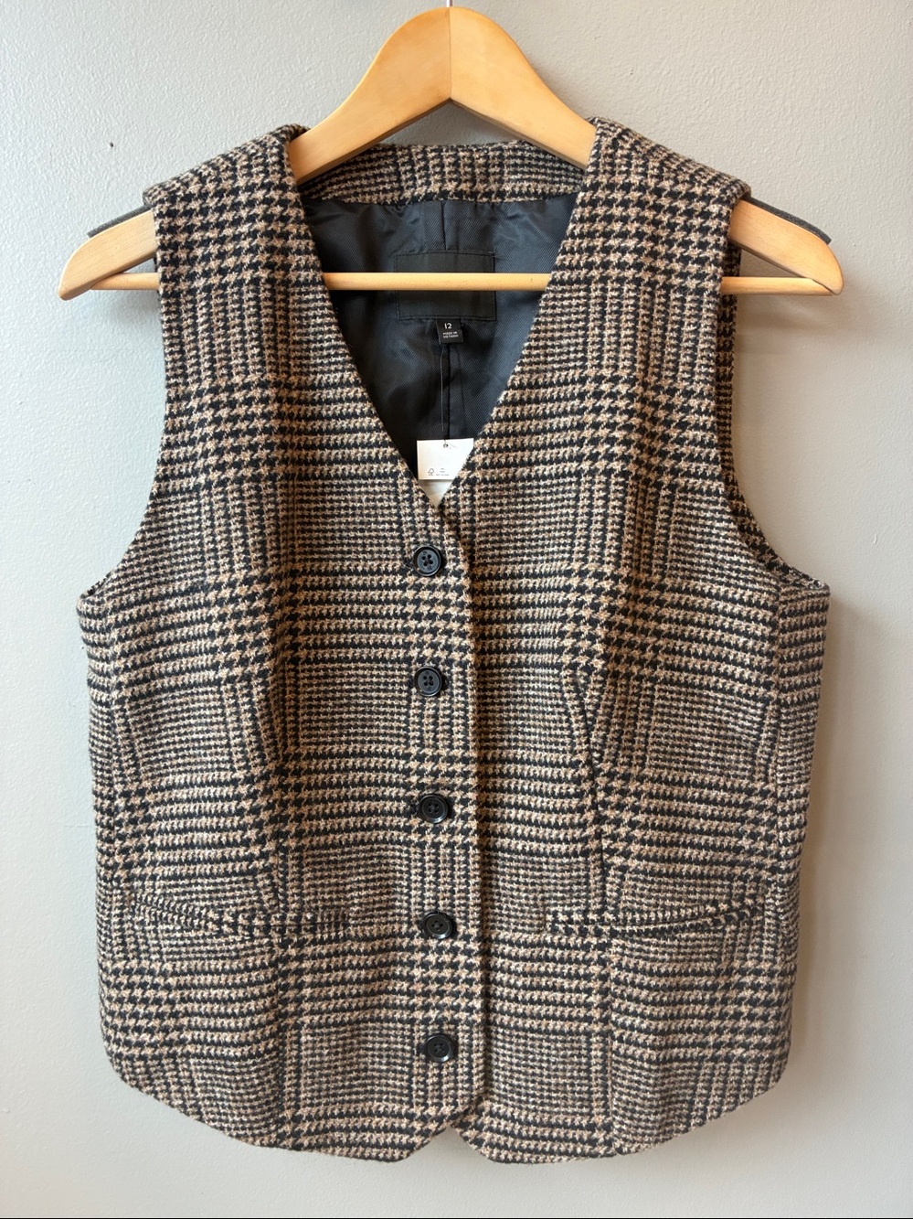 Banana Republic Brown and Black Classic Wool Blend Button Vest, 12 - Picture 2 of 6